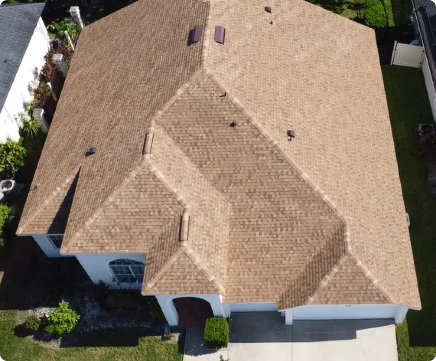 Aerial view of a shingle roof